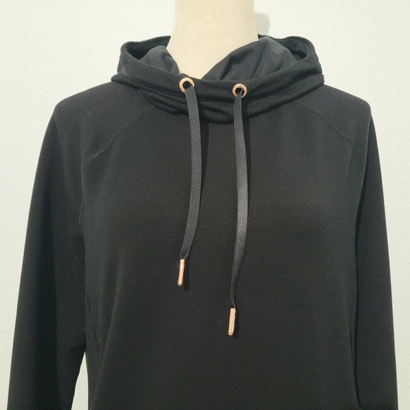 Sweaty Betty Oversize Black Hoodie Pullover XS Zip Pocket Cowl Neck Merino Blend - Picture 2 of 14